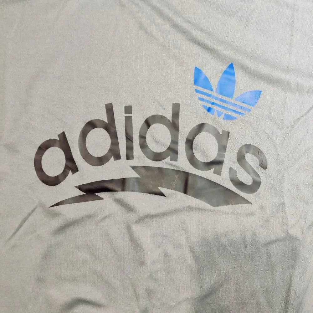 Adidas Soccer Men's  2XL, T-Shirt Trefoil Logo Grey, Blue LOGO NEW